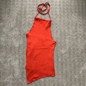Marques'almeida Y2K Ribbed Halter Tank Top Split Side XS Sexy Festival Party Red